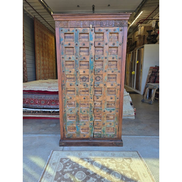 Reclaimed Wood Cabinet With Checked Style Antique Slab Doors For Sale In Boston - Image 6 of 6