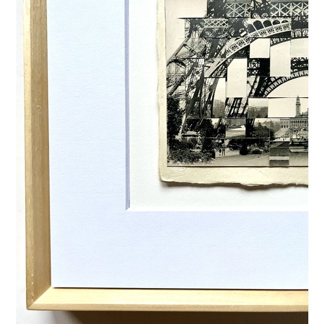 Paris - Trocadero Vu Sous La Tour Eiffel, Hand Cut and Woven Vintage Photo Postcards, Framed For Sale - Image 4 of 5