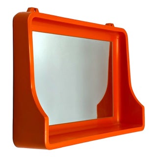 Orange Plastic Wall Mirror with Integrated Shelf, 1970s For Sale