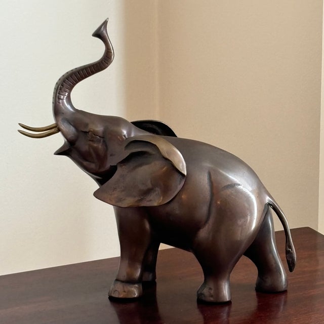 Large Mid-20th Century Brass Elephant Sculpture W/ Bronze Patinated Finish For Sale - Image 11 of 11