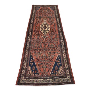 Hamedan Runner 3’7” X 9’6” Pink Wool Semi-Antique Tribal Hand-Knotted Rug For Sale