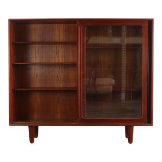 Danish Modern Harry Ostergaard Glass Front Book Case Display in Rich Teak For Sale