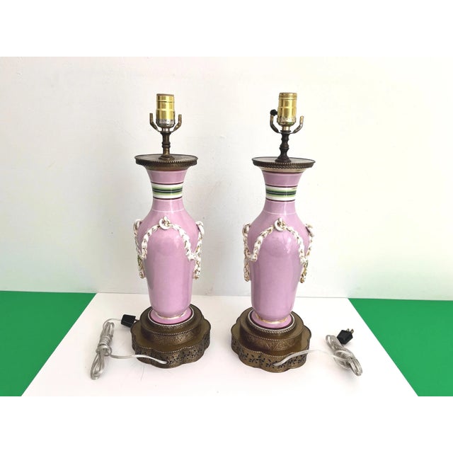 1940s French Floral Urn Lamps & Shades, Pair For Sale - Image 18 of 18