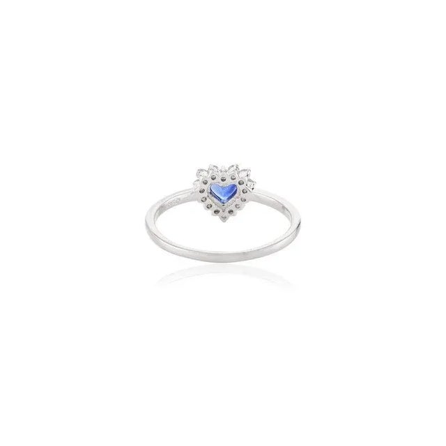 Metal 14k Gold Diamond Halo Blue Sapphire Birthstone Heart Ring Size 7 ( All Sizes Available) For Sale - Image 7 of 14