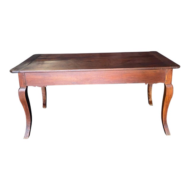 19th Century Country French Provincial Farmhouse Cherry Dining Table With Drawer For Sale