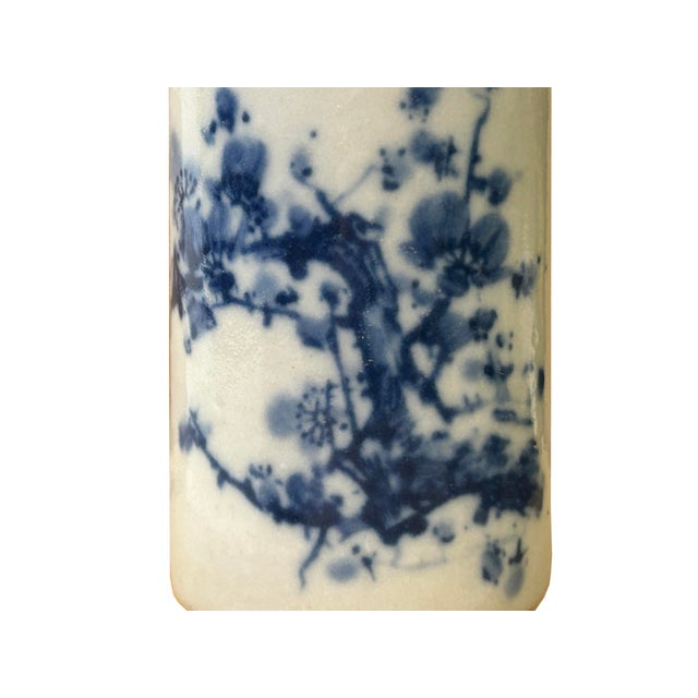 Small Blue White Handpaint Blossom Tree Scenery Graphic Porcelain Vase For Sale In San Francisco - Image 6 of 9