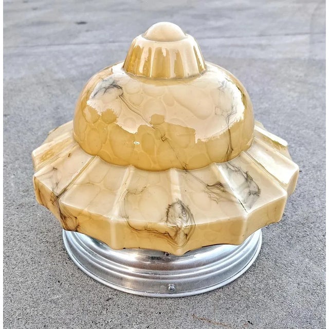 1930s Art Deco Flush Mount or Sconce in Marble-Like Glass, Austria, 1930s For Sale - Image 5 of 8