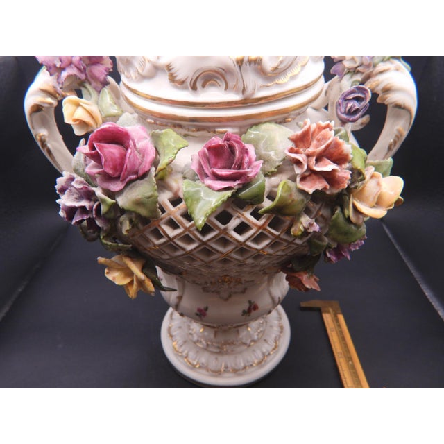 1900 - 1909 19th Century Style Passau Lenck Bavaria Porcelain Floral Gilt Potpourri Display, Centerpiece 1910 For Sale - Image 5 of 11