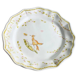 19th Century Faience Dish attributed to Moustier with Birds & Flowers, France For Sale