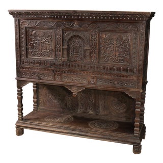 Carved Wooden Cabinet, 1950s For Sale