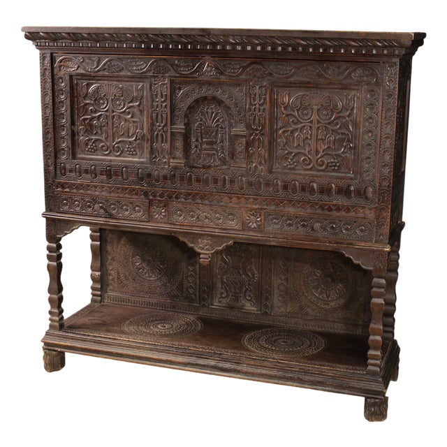 Carved Wooden Cabinet, 1950s For Sale