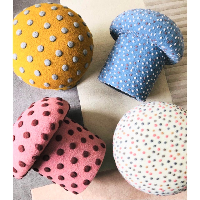 Mushroom Ottoman in Wool Pink Dot - Large Dots For Sale - Image 10 of 13