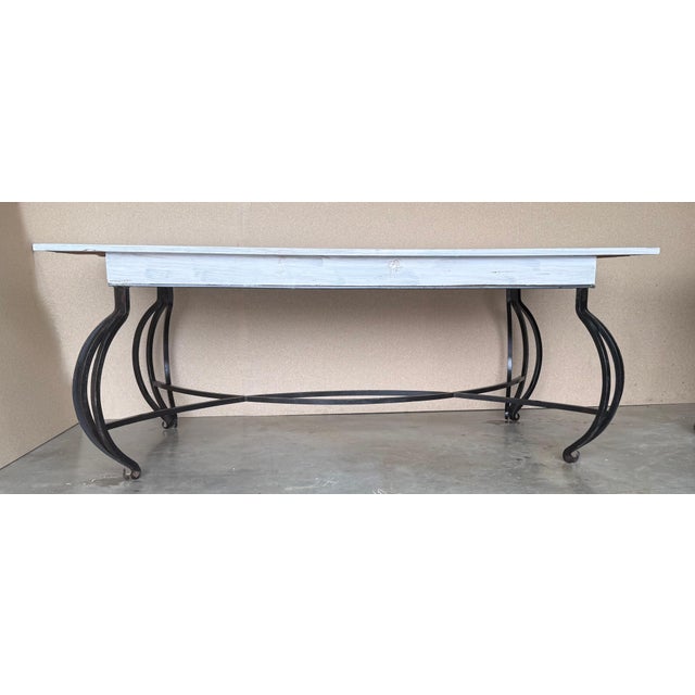 Early 20th Century Dining Table with Large White Wood top and Solid Forged Iron Curved Legs For Sale - Image 4 of 18