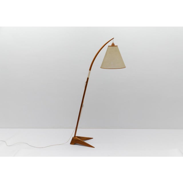 Mid-Century Modern Scandinavian Wooden Arc Floor Lamp, 1950s For Sale - Image 4 of 18