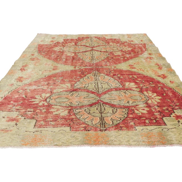 Farmhouse Mid 20th Century Rustic Vintage Turkish Oushak Rug, 04'07 X 06'08 For Sale - Image 3 of 10