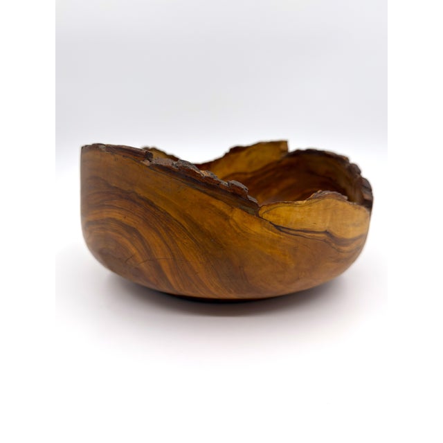 Abstract Hand-Carved 10.25" Olive Wood Live Edge Bowl – Handcrafted in Peru For Sale - Image 3 of 11