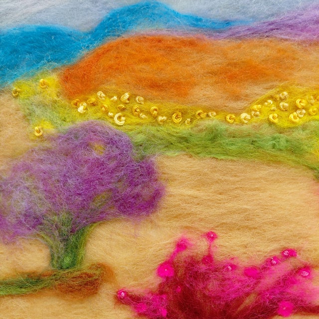 Textile Contemporary Fiber Art Blooming Desert Landscape Set With Haiku by Paula Darnell For Sale - Image 7 of 9