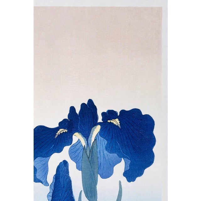 Japanese Blue Iris Flowers by Ohara Koson, Japanese Woodblock Print, 24" X 36" For Sale - Image 3 of 12