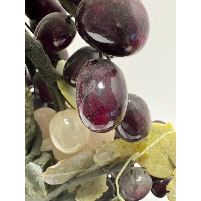 Dark Green Vintage Chinoiserie Asian Hardstone Grape Vine Sculpture on Carved Wood Base Statement Sculpture For Sale - Image 8 of 12