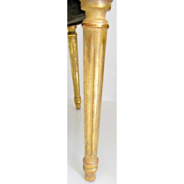 1940s French Louis XVI Style Fauteuil Chair Giltwood Frame Cane Oval Back Blue Fabric For Sale - Image 10 of 15