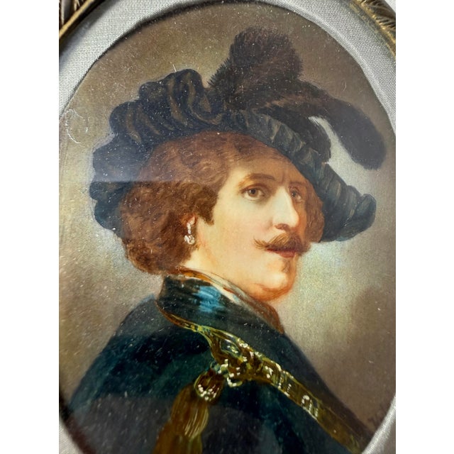 This antique 19th century original hand painted miniature portrait of Rembrandt is a beautiful piece of art from the mid...