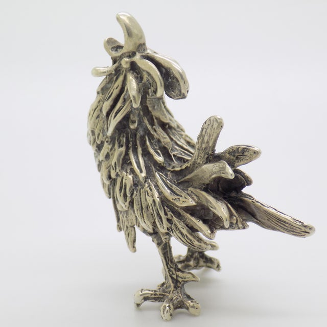 Metal Vintage Italian Handmade Genuine Silver Rooster Cockerel Sculpture Rare Figurine For Sale - Image 7 of 10