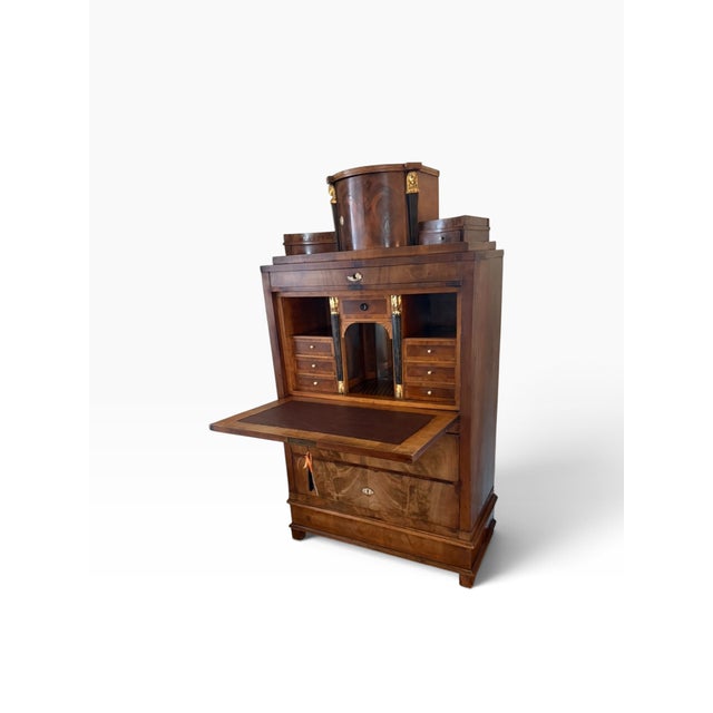 Traditional Antique Empire Flame Mahogany Drop Front Secretary Desk For Sale - Image 3 of 4