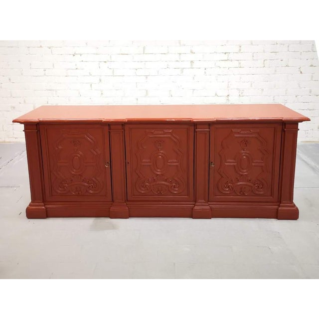 Early 20th C. French Brick Red Country Sideboard Kitchen Buffet Shabby