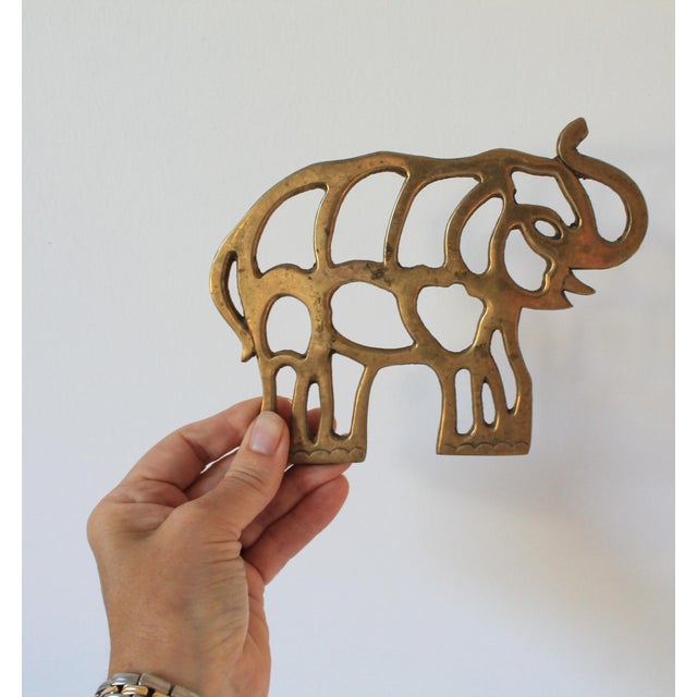 Vintage Brass Elephant Trivet Footed Hot Plate Dish Holder For Sale - Image 4 of 8