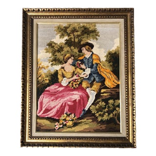 Vintage Classical French Needlepoint Picture in Original Frame For Sale
