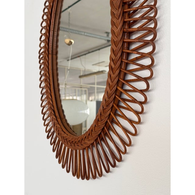 Italian Wall Mirror with Organic Wicker and Bamboo Frame, 1960s For Sale - Image 12 of 16