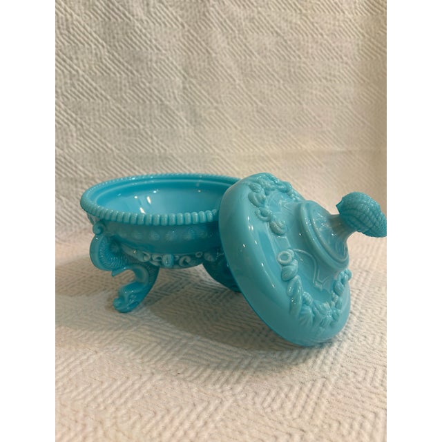 Glass Mid 20th Century Westmoreland Blue Milk Glass “Argonaut” Lidded Candy Dish For Sale - Image 7 of 10