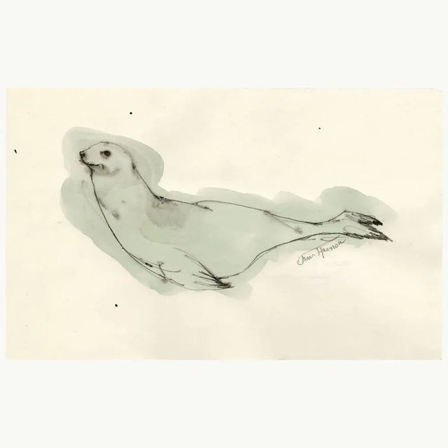 Ink and watercolor drawing depicting a seal. Signed by the artist on the front. Jean Hannon grew up in Boston and attended...