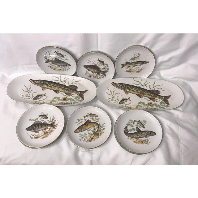 Traditional Mid 20th Century Naaman Ltd. Muskey Fish Serving Set - 8pcs For Sale - Image 3 of 8