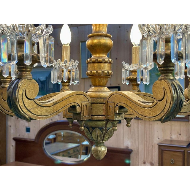 19th Century Gilded Wood Chandelier with Crystal Drops For Sale - Image 15 of 18