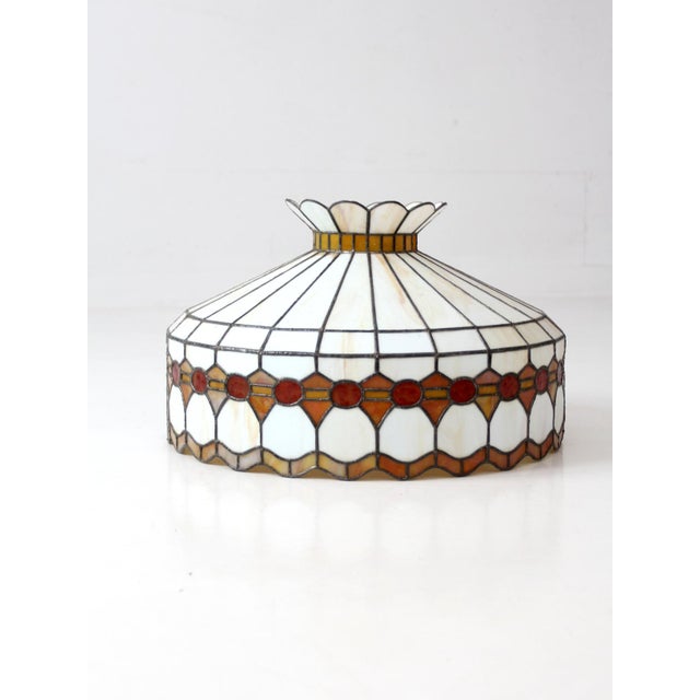 Vintage Tiffany-Style Stained Glass Hanging Light Shade For Sale - Image 9 of 12