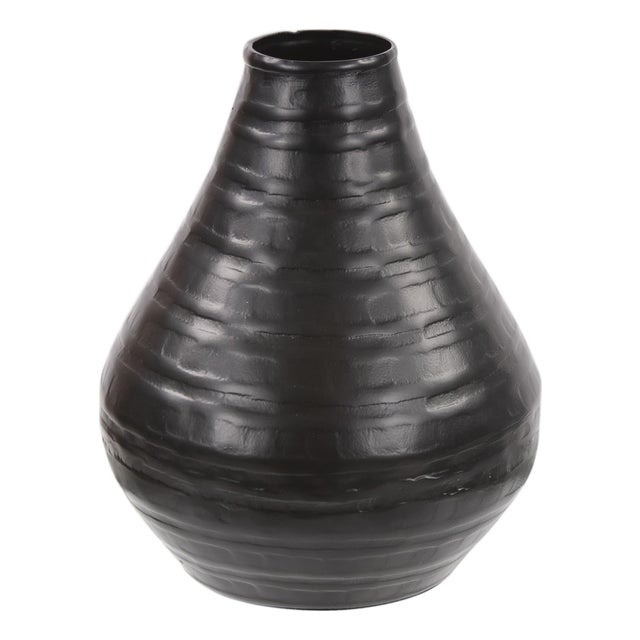 Chiseled Black Bell Vase- Small For Sale