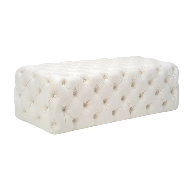 Wood Kaylee Jumbo Cream Velvet Ottoman For Sale - Image 7 of 7