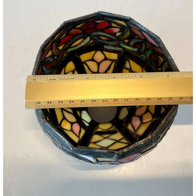 Vintage Tiffany Style Leaded Glass Stained Glass Shades for Pendant / Chandelier - Set of 3 For Sale - Image 10 of 12