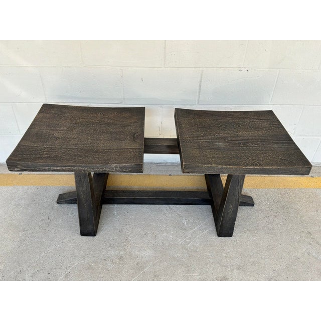 Rustic Hooker Furniture Arness Tandem Bench. Wood bench with a split-plank top. Dark weathered finish. Original retail...
