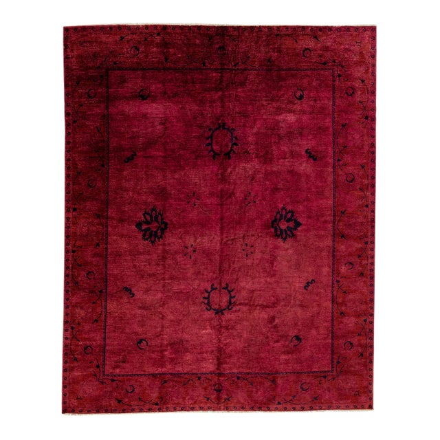 2010s Handmade Transitional Wool Rug With Floral Motif in Red For Sale
