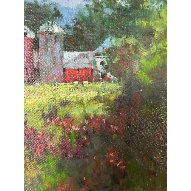 2000 - 2009 Vintage Impressionist Red Farm Landscape Oil on Board Painting – Signed, Wood Framed For Sale - Image 5 of 12