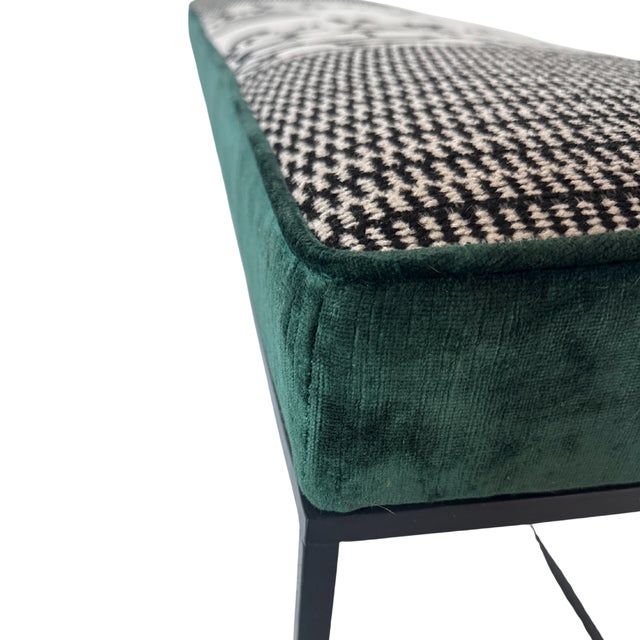 One-of-a-Kind Printed Canvas Green Bench For Sale - Image 4 of 6