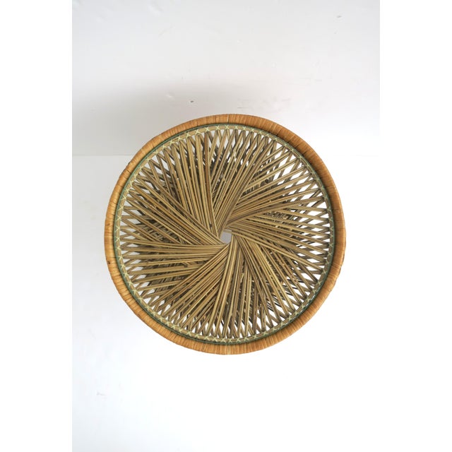 Tan Wicker and Glass Side Drinks Table, Circa Mid-20th Century For Sale - Image 8 of 9