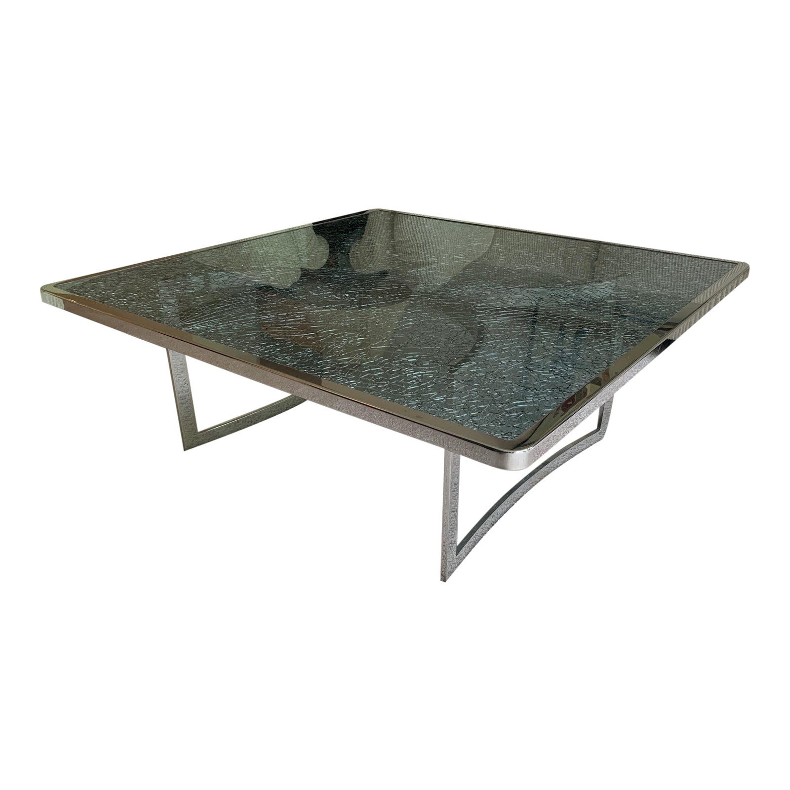 1980s Contemporary Cracked Glass And Chrome Coffee Table Chairish