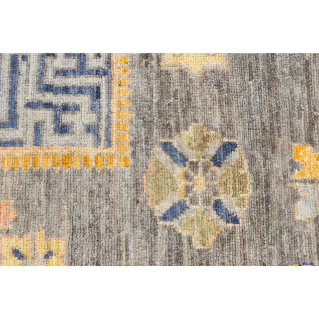 2020s Modern Khotan Style Handmade Wool Rug - Slate Grey & Ochre Geometric Design For Sale - Image 5 of 10