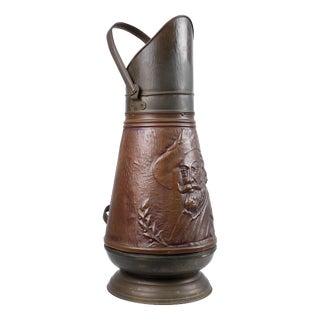 Copper Umbrella Stand with Hammered Relief of Vermeer, France, 1900s For Sale