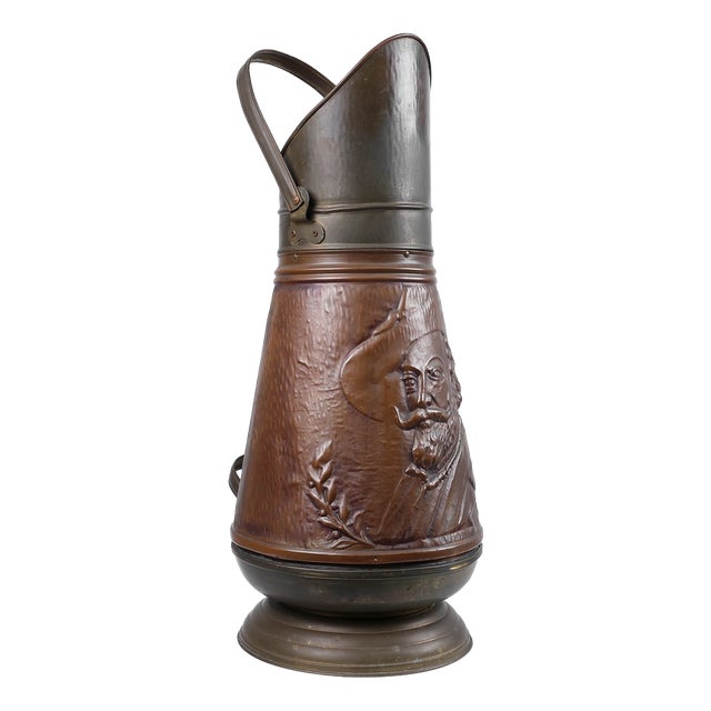 Copper Umbrella Stand with Hammered Relief of Vermeer, France, 1900s For Sale