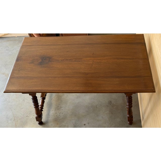 Late 18th Century 19th Spanish Sturdy Side Table with Carved Turned Legs and Double Stretcher For Sale - Image 5 of 18