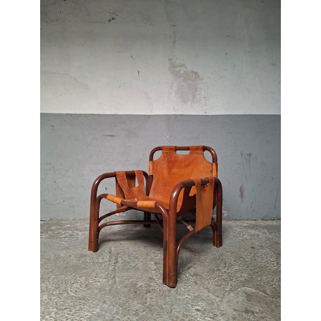 Vintage Safari Chairs in Leather and Bamboo by Tito Agnoli, 1970, Set of 2 For Sale - Image 3 of 18